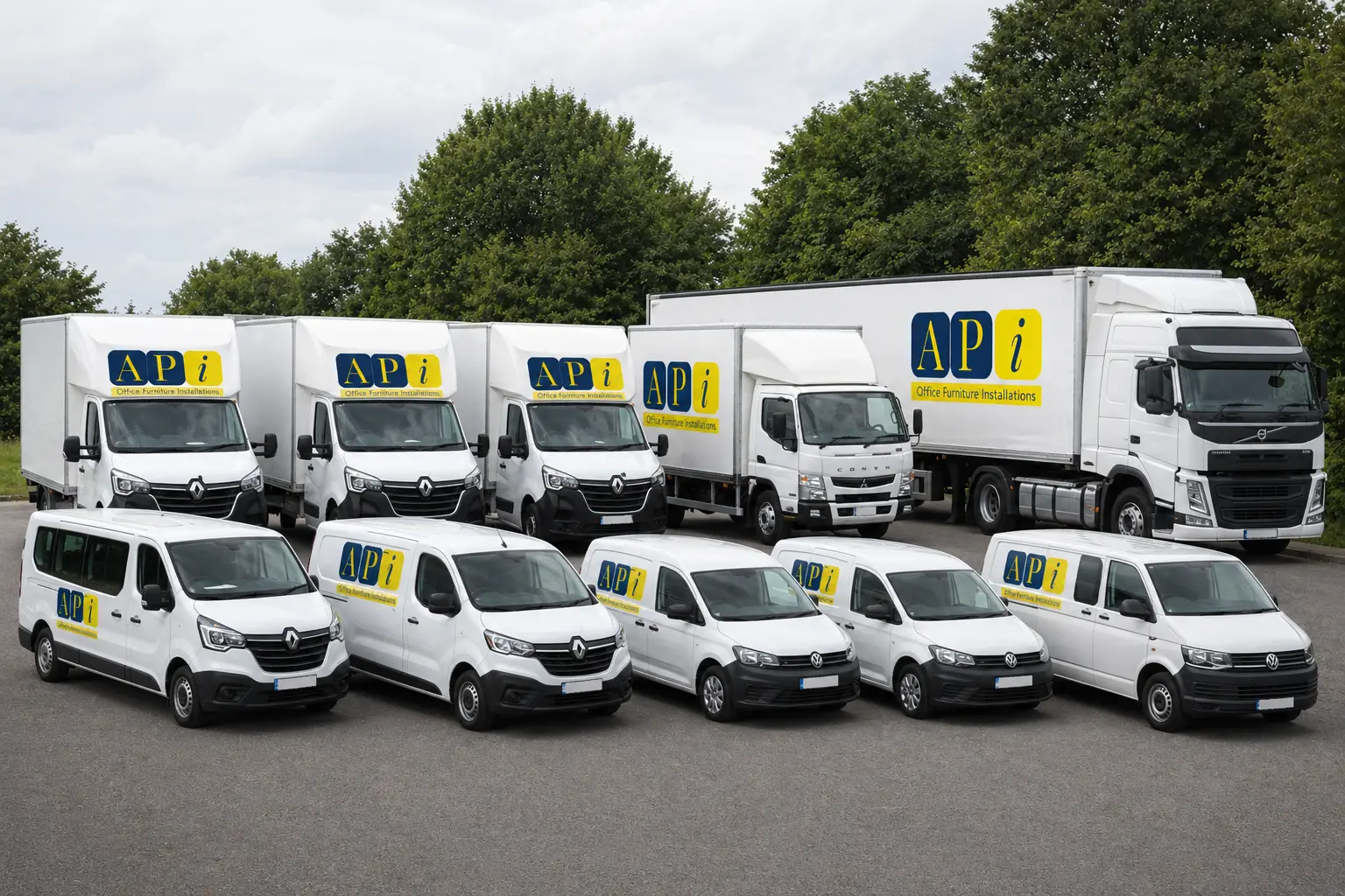 APi fleet of commercial vehicles parked together